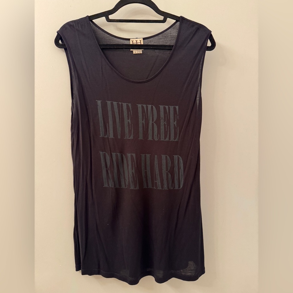 Haute Hippie Black Muscle Tee with 'LIVE FREE RIDE HARD' Print